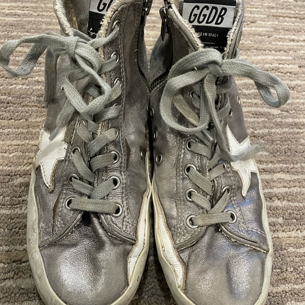Golden Goose Francy Dark Silver and White Star Hi Top Sneaker